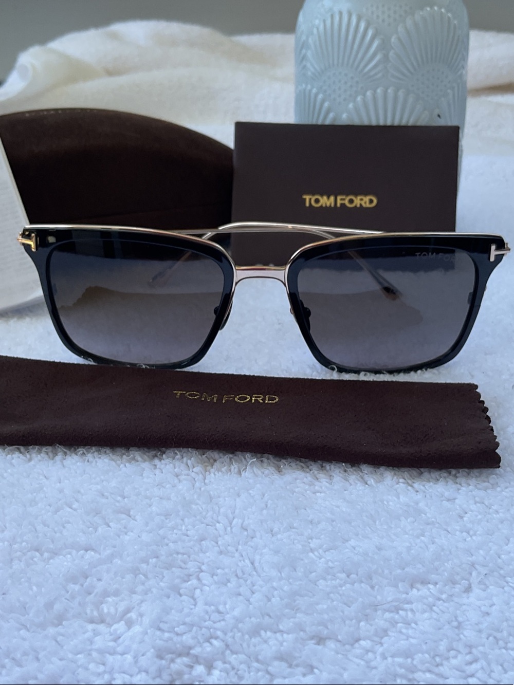 Tom Ford Black and Gold Sunglasses with Gradient Lenses